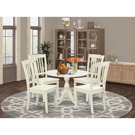 East West Furniture 5 Piece Dublin Dining Room Table Set - Linen White DMDA5-LWH-W
